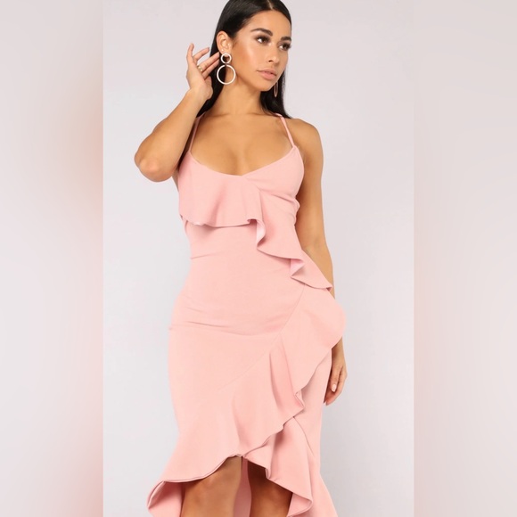 Fashion Nova Dresses & Skirts - Fashion Nova Pink Asymmetrical Ruffle Dress